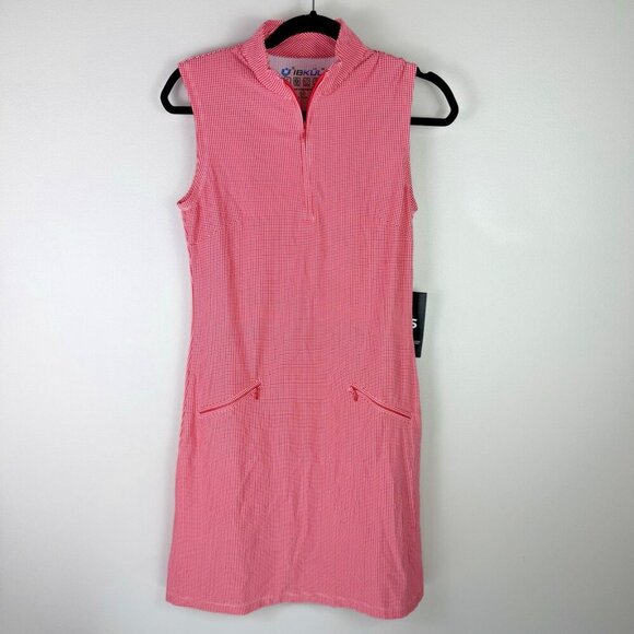 IBKUL Dresses & Skirts - IBKUL Sleeveless Golf Dress Womens XS Red White Gingham Zip Mock UPF 50+